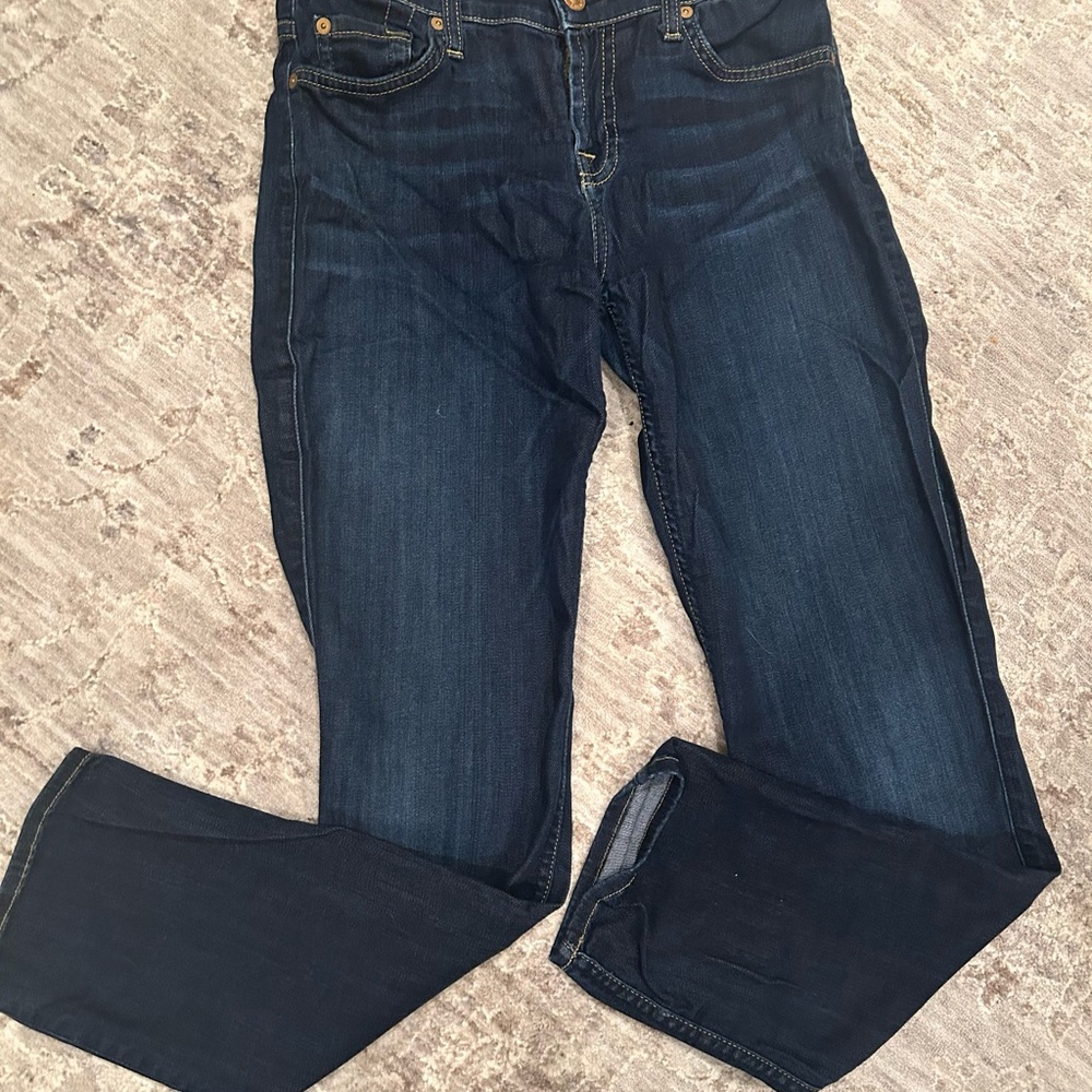 7 Seven For All Mankind Skinny Crop And Roll Blue Jeans Size 26 Dark Wash Chic